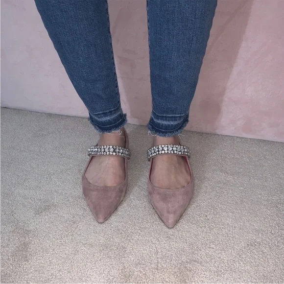 NWOT • Kurt Geiger “Kingly” Mauve Mary Jane Rhinestone Suede Flats • EU Size 37 - Picture 7 of 9